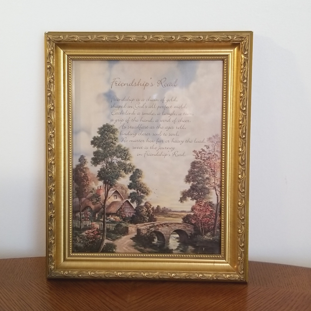 Painting. "Friendship's Road"  8" × 10"  Framed poem.
